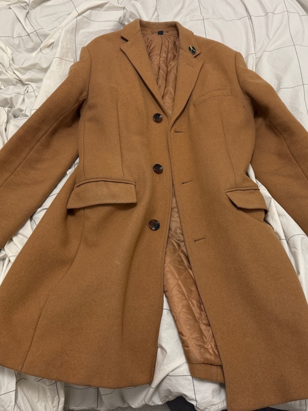 J. Crew Camel Brown Single-Breasted Wool Trench Coat